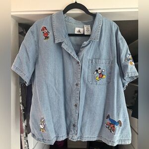 DISNEY plus size embroidered chambray top